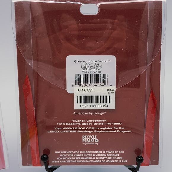 Lenox 2 Ornaments Snowman and Cheers Christmas Charms Tags NIB 853717, 825752 - Picture 8 of 8